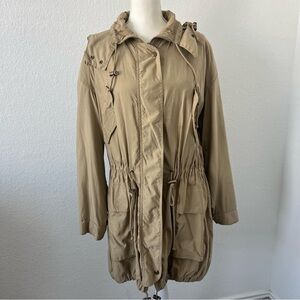 Vintage 80s/90s DKNY Khaki Tan Hooded Coat Size Small